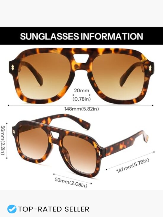 Retro Chunky Aviator Sunglasses Square Vintage Oversized Frame UV Protection main image 2
